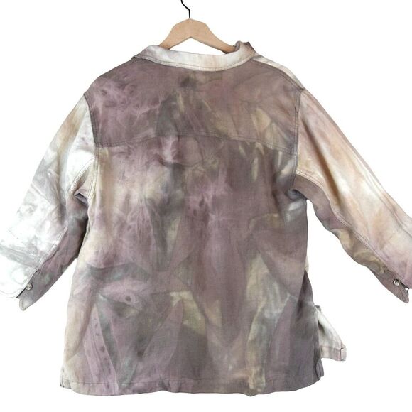VTG Chico’s Design Linen Blouse Size 1 (M) Button Front Tie-Dye Boho Lagencore - Picture 3 of 11